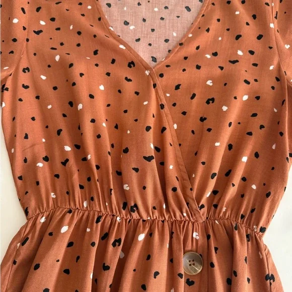 All in Favor Burnt Orange Flutter Sleeve Faux Wrap Sundress - Picture 5 of 9